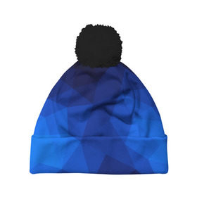 Шапка 3D c помпоном с принтом Синие полигоны в Санкт-Петербурге, 100% полиэстер | универсальный размер, печать по всей поверхности изделия | абстракция | бумага | геометрия | грани | изгиб | линии | полигоны | полосы | постель | розовый | сочетания | текстура | треугольники