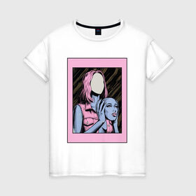 Женская футболка хлопок с принтом Без лица в Санкт-Петербурге, 100% хлопок | прямой крой, круглый вырез горловины, длина до линии бедер, слегка спущенное плечо | без лица | девушка | лицо в руках | розовые волосы