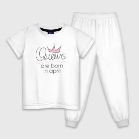 Детская пижама хлопок с принтом Королевы рождаются в апреле в Санкт-Петербурге, 100% хлопок |  брюки и футболка прямого кроя, без карманов, на брюках мягкая резинка на поясе и по низу штанин
 | queen april