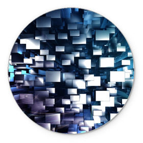 Коврик круглый с принтом 3D куб в Санкт-Петербурге, резина и полиэстер | круглая форма, изображение наносится на всю лицевую часть | абстракция | геометрия | квадраты | металлический | синие | стальные | текстура | фигуры
