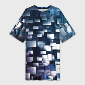 Платье-футболка 3D с принтом 3D куб в Санкт-Петербурге,  |  | абстракция | геометрия | квадраты | металлический | синие | стальные | текстура | фигуры