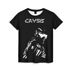 Женская футболка 3D с принтом CRYSIS в Санкт-Петербурге, 100% полиэфир ( синтетическое хлопкоподобное полотно) | прямой крой, круглый вырез горловины, длина до линии бедер | crysis | другие | игра | крайзис | кризис | надпись | прикольные | пророк | черно белый