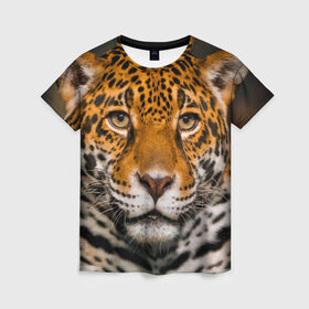 Женская футболка 3D с принтом Jaguar в Санкт-Петербурге, 100% полиэфир ( синтетическое хлопкоподобное полотно) | прямой крой, круглый вырез горловины, длина до линии бедер | глаза | дикая кошка | кошка | леопард | сафари | хищник | ягуар