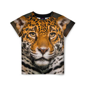 Детская футболка 3D с принтом Jaguar в Санкт-Петербурге, 100% гипоаллергенный полиэфир | прямой крой, круглый вырез горловины, длина до линии бедер, чуть спущенное плечо, ткань немного тянется | Тематика изображения на принте: глаза | дикая кошка | кошка | леопард | сафари | хищник | ягуар
