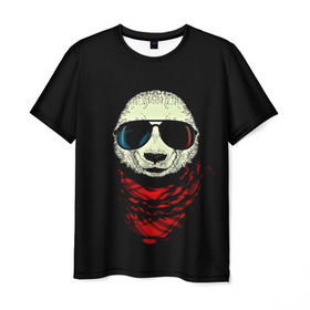 Мужская футболка 3D с принтом Панда Хипстер в Санкт-Петербурге, 100% полиэфир | прямой крой, круглый вырез горловины, длина до линии бедер | Тематика изображения на принте: 3d | бандана | животные | медвежата | очки | панда хипстер | прикольные | стильные
