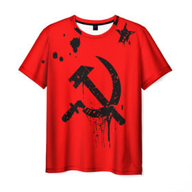 Мужская футболка 3D с принтом Серп и молот в Санкт-Петербурге, 100% полиэфир | прямой крой, круглый вырез горловины, длина до линии бедер | 9 мая | арт | другие | звезда | картинка | краски | молот | победа | праздник | прикольные | пятна | серп | яркие