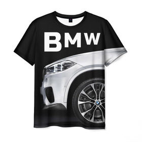 Мужская футболка 3D с принтом BMW белая в Санкт-Петербурге, 100% полиэфир | прямой крой, круглый вырез горловины, длина до линии бедер | bmw | x3 x4 x5 x6 x7 x8 | авто | автомобиль | блатная | бмв | бумер | бэха | иномарка | концерн | красивая | крутая | марка немецкая | машина | пацанский таз | прикольная | тачила | тачка