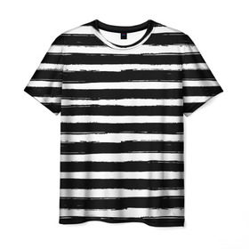 Мужская футболка 3D с принтом Тельняшка в Санкт-Петербурге, 100% полиэфир | прямой крой, круглый вырез горловины, длина до линии бедер | геометрия | зебра | линии | полосы | тельняшка | узор | черно белый