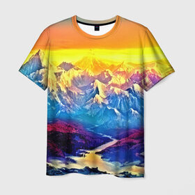 Мужская футболка 3D с принтом Mountains в Санкт-Петербурге, 100% полиэфир | прямой крой, круглый вырез горловины, длина до линии бедер | 