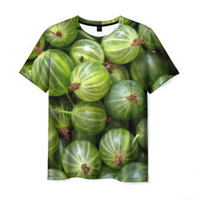 Мужская футболка 3D с принтом Крыжовник в Санкт-Петербурге, 100% полиэфир | прямой крой, круглый вырез горловины, длина до линии бедер | еда | зеленый | крыжовник | растения | текстура | фрукты | ягоды