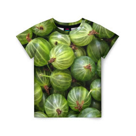 Детская футболка 3D с принтом Крыжовник в Санкт-Петербурге, 100% гипоаллергенный полиэфир | прямой крой, круглый вырез горловины, длина до линии бедер, чуть спущенное плечо, ткань немного тянется | еда | зеленый | крыжовник | растения | текстура | фрукты | ягоды