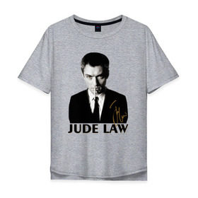 Мужская футболка хлопок Oversize с принтом Джуд Лоу автограф в Санкт-Петербурге, 100% хлопок | свободный крой, круглый ворот, “спинка” длиннее передней части | актер | ватсон | джуд | джуд лоу | лоу | холмс | шерлок