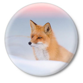 Значок с принтом Morning в Санкт-Петербурге,  металл | круглая форма, металлическая застежка в виде булавки | Тематика изображения на принте: fox | red | лиса | лисенок | рыжая