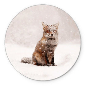 Коврик круглый с принтом Snow в Санкт-Петербурге, резина и полиэстер | круглая форма, изображение наносится на всю лицевую часть | fox | red | лиса | лисенок | рыжая