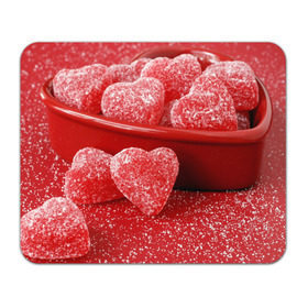 Коврик прямоугольный с принтом Мармеладные сердца в Санкт-Петербурге, натуральный каучук | размер 230 х 185 мм; запечатка лицевой стороны | еда | конфеты | красный | мармелад | сердечки | сладости
