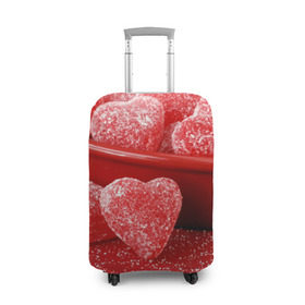 Чехол для чемодана 3D с принтом Мармеладные сердца в Санкт-Петербурге, 86% полиэфир, 14% спандекс | двустороннее нанесение принта, прорези для ручек и колес | еда | конфеты | красный | мармелад | сердечки | сладости