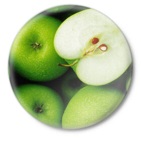Значок с принтом Зеленые яблоки в Санкт-Петербурге,  металл | круглая форма, металлическая застежка в виде булавки | еда | зеленый | фрукты | яблоко