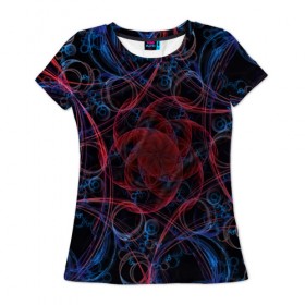 Женская футболка 3D с принтом Оптические линии в Санкт-Петербурге, 100% полиэфир ( синтетическое хлопкоподобное полотно) | прямой крой, круглый вырез горловины, длина до линии бедер | 3d | абстракция | другие | краска | линии | оптические | полосы | прикольные | разводы | узоры | фрактал | цветные | яркие