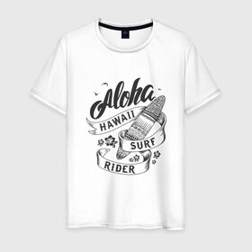 Мужская футболка хлопок с принтом Aloha в Санкт-Петербурге, 100% хлопок | прямой крой, круглый вырез горловины, длина до линии бедер, слегка спущенное плечо. | Тематика изображения на принте: 