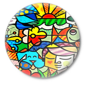 Значок с принтом Картинка-мозаика в Санкт-Петербурге,  металл | круглая форма, металлическая застежка в виде булавки | 3d | другие | животные | кот | мозаика | насекомые | прикольные | птицы | собака | солнце | текстуры | узор | цветные | цветы | яркие