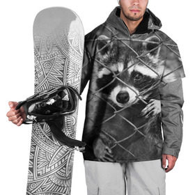 Накидка на куртку 3D с принтом Енот за решеткой в Санкт-Петербурге, 100% полиэстер |  | барсук | добрый | енот | животное | зверек | зверь | красивый | крошка | милое | милый | полоски серые | полоскун | прикольный | природа | скунс | усатый | фауна | флора | хищник | черный | шерсть