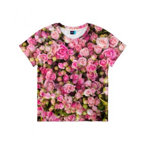 Детская футболка 3D с принтом Розовый рай в Санкт-Петербурге, 100% гипоаллергенный полиэфир | прямой крой, круглый вырез горловины, длина до линии бедер, чуть спущенное плечо, ткань немного тянется | бутон | лепестки | роза | розовый | розочка | цветок | цветы