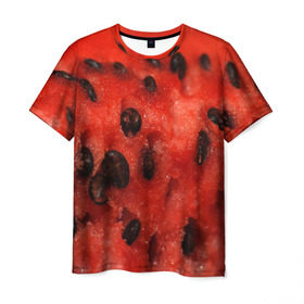 Мужская футболка 3D с принтом Арбуз 3 в Санкт-Петербурге, 100% полиэфир | прямой крой, круглый вырез горловины, длина до линии бедер | арбуз | еда | косточки | красный | растения | фрукты | ягода