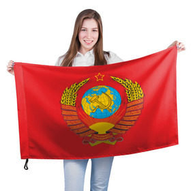 Флаг 3D с принтом Герб СССР в Санкт-Петербурге, 100% полиэстер | плотность ткани — 95 г/м2, размер — 67 х 109 см. Принт наносится с одной стороны | 9 мая | великая отечественная война | вов | война | георгиевская лента | герой | день победы | мир | победа | пролетарии всех стран | советский | союз | ссср