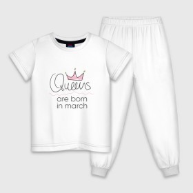 Детская пижама хлопок с принтом Королевы рождаются в марте в Санкт-Петербурге, 100% хлопок |  брюки и футболка прямого кроя, без карманов, на брюках мягкая резинка на поясе и по низу штанин
 | queen march