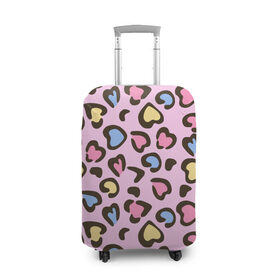 Чехол для чемодана 3D с принтом Леопардовые сердечки в Санкт-Петербурге, 86% полиэфир, 14% спандекс | двустороннее нанесение принта, прорези для ручек и колес | животные | леопард | леопардовый | принт | розовый | сердечко | сердце | текстура