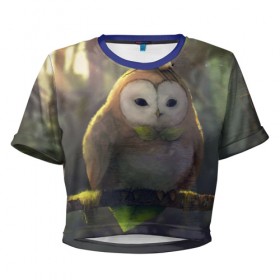 Женская футболка 3D укороченная с принтом Волшебная Сова в Санкт-Петербурге, 100% полиэстер | круглая горловина, длина футболки до линии талии, рукава с отворотами | owl | мудрость | птица | сова | филин