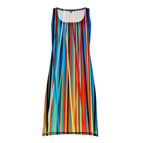 Платье-майка 3D с принтом Colored stripes в Санкт-Петербурге, 100% полиэстер | полуприлегающий силуэт, широкие бретели, круглый вырез горловины, удлиненный подол сзади. | 3d | colored stripes | абстракция | другие | картинка | краски | линии | отблеск | полосы | прикольные | радуга | свет | цветные | яркие