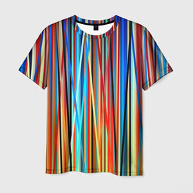 Мужская футболка 3D с принтом Colored stripes в Санкт-Петербурге, 100% полиэфир | прямой крой, круглый вырез горловины, длина до линии бедер | 3d | colored stripes | абстракция | другие | картинка | краски | линии | отблеск | полосы | прикольные | радуга | свет | цветные | яркие
