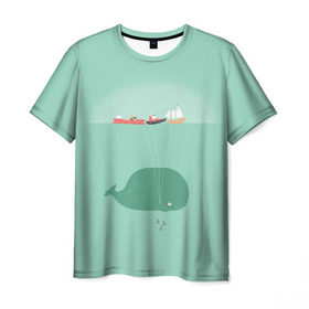 Мужская футболка 3D с принтом Кит с корабликами в Санкт-Петербурге, 100% полиэфир | прямой крой, круглый вырез горловины, длина до линии бедер | кит | корабли | лодки | море | океан | шарики | якорь | якоря