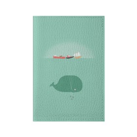 Обложка для паспорта матовая кожа с принтом Кит с корабликами в Санкт-Петербурге, натуральная матовая кожа | размер 19,3 х 13,7 см; прозрачные пластиковые крепления | Тематика изображения на принте: кит | корабли | лодки | море | океан | шарики | якорь | якоря