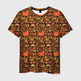Мужская футболка 3D с принтом Тыквы Хэллоуин в Санкт-Петербурге, 100% полиэфир | прямой крой, круглый вырез горловины, длина до линии бедер | крик | монстры | овощи | праздник | тыква | хэллоуин