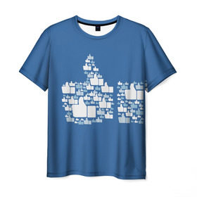 Мужская футболка 3D с принтом Лайк в Санкт-Петербурге, 100% полиэфир | прямой крой, круглый вырез горловины, длина до линии бедер | белый | вверх | лайк | лучшее | мне нравится | новинки | палец | популярное | рука | синий | цвет