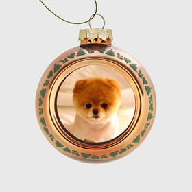 Стеклянный ёлочный шар с принтом Пушистик в Санкт-Петербурге, Стекло | Диаметр: 80 мм | dog | пес | померанский | собака | шпиц | щеночек