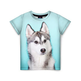 Детская футболка 3D с принтом Blue в Санкт-Петербурге, 100% гипоаллергенный полиэфир | прямой крой, круглый вырез горловины, длина до линии бедер, чуть спущенное плечо, ткань немного тянется | dog | бандит | пес | собака | хаски | хаски бандит | щеночек