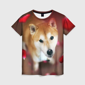 Женская футболка 3D с принтом Love в Санкт-Петербурге, 100% полиэфир ( синтетическое хлопкоподобное полотно) | прямой крой, круглый вырез горловины, длина до линии бедер | dog | ину | пес | сиба | сиба ину | собака