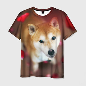 Мужская футболка 3D с принтом Love в Санкт-Петербурге, 100% полиэфир | прямой крой, круглый вырез горловины, длина до линии бедер | dog | ину | пес | сиба | сиба ину | собака
