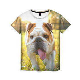 Женская футболка 3D с принтом Funny Dog в Санкт-Петербурге, 100% полиэфир ( синтетическое хлопкоподобное полотно) | прямой крой, круглый вырез горловины, длина до линии бедер | dog | английский бульдог | пес | собака