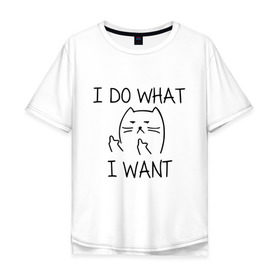 Мужская футболка хлопок Oversize с принтом I do what I want в Санкт-Петербурге, 100% хлопок | свободный крой, круглый ворот, “спинка” длиннее передней части | cat | i do what i want | кот | коты | кошка