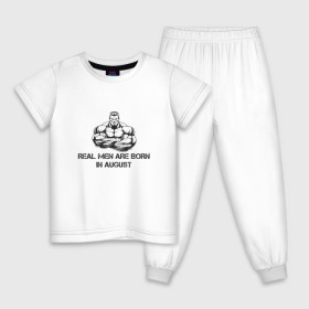 Детская пижама хлопок с принтом Настоящие мужчины рождаются в августе в Санкт-Петербурге, 100% хлопок |  брюки и футболка прямого кроя, без карманов, на брюках мягкая резинка на поясе и по низу штанин
 | август