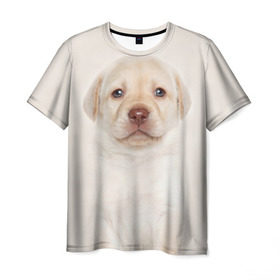 Мужская футболка 3D с принтом Лабрадор в Санкт-Петербурге, 100% полиэфир | прямой крой, круглый вырез горловины, длина до линии бедер | Тематика изображения на принте: dog | labrador | puppy | порода | собака | собачка | щенок