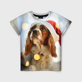 Детская футболка 3D с принтом Рождество в Санкт-Петербурге, 100% гипоаллергенный полиэфир | прямой крой, круглый вырез горловины, длина до линии бедер, чуть спущенное плечо, ткань немного тянется | dog | кавалер кинг чарльз спаниель | новый год | пес | рождество | собака