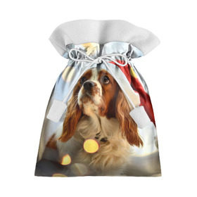 Подарочный 3D мешок с принтом Рождество в Санкт-Петербурге, 100% полиэстер | Размер: 29*39 см | Тематика изображения на принте: dog | кавалер кинг чарльз спаниель | новый год | пес | рождество | собака