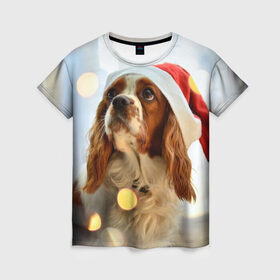 Женская футболка 3D с принтом Рождество в Санкт-Петербурге, 100% полиэфир ( синтетическое хлопкоподобное полотно) | прямой крой, круглый вырез горловины, длина до линии бедер | Тематика изображения на принте: dog | кавалер кинг чарльз спаниель | новый год | пес | рождество | собака