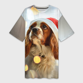 Платье-футболка 3D с принтом Рождество в Санкт-Петербурге,  |  | dog | кавалер кинг чарльз спаниель | новый год | пес | рождество | собака