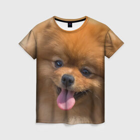 Женская футболка 3D с принтом Милашка в Санкт-Петербурге, 100% полиэфир ( синтетическое хлопкоподобное полотно) | прямой крой, круглый вырез горловины, длина до линии бедер | dog | пес | померанский | собака | шпиц | щеночек